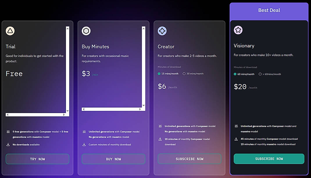 Pricing screenshot