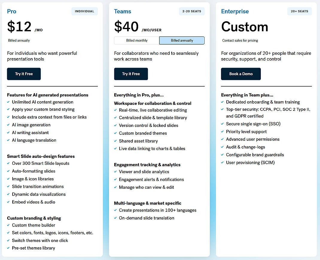 Pricing screenshot