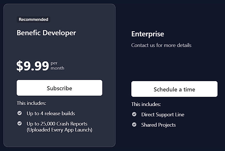 Pricing screenshot