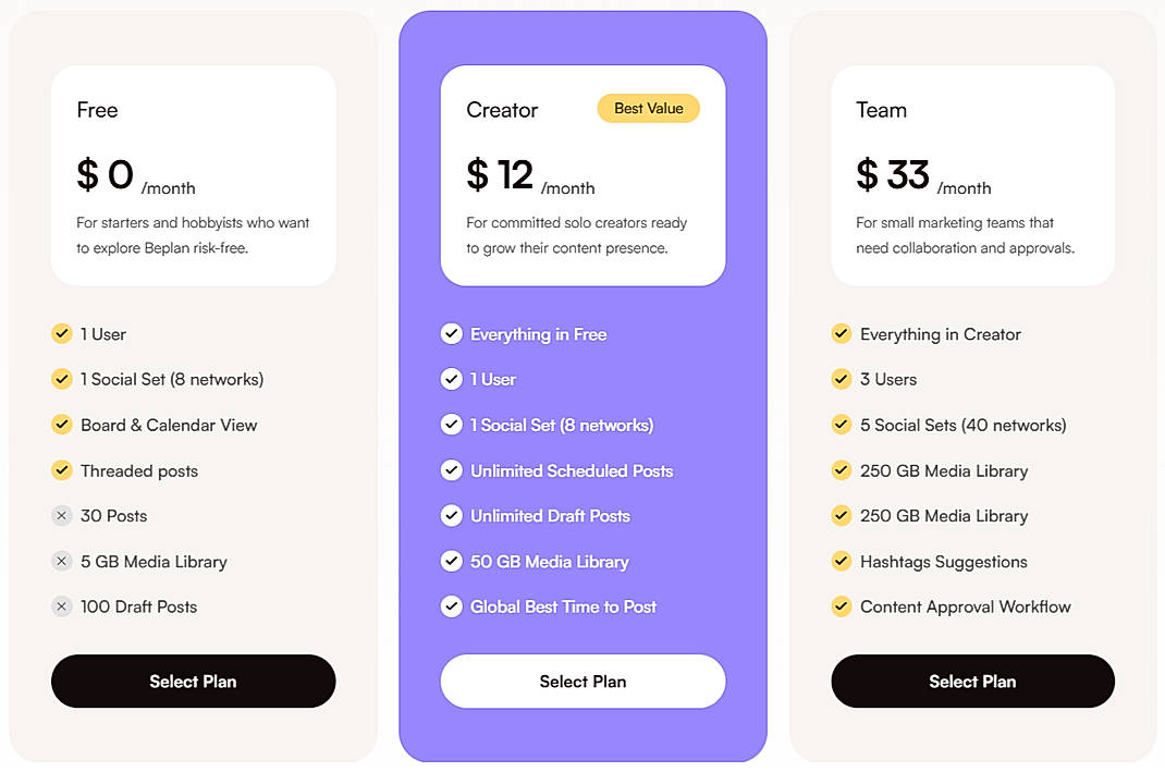 Pricing screenshot