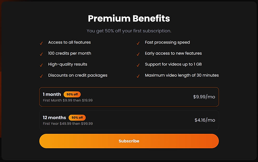 Pricing screenshot