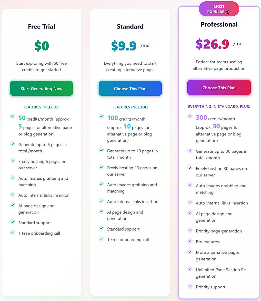 Pricing screenshot