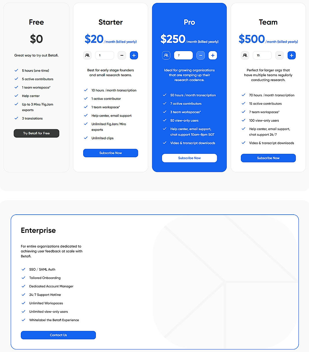 Pricing screenshot