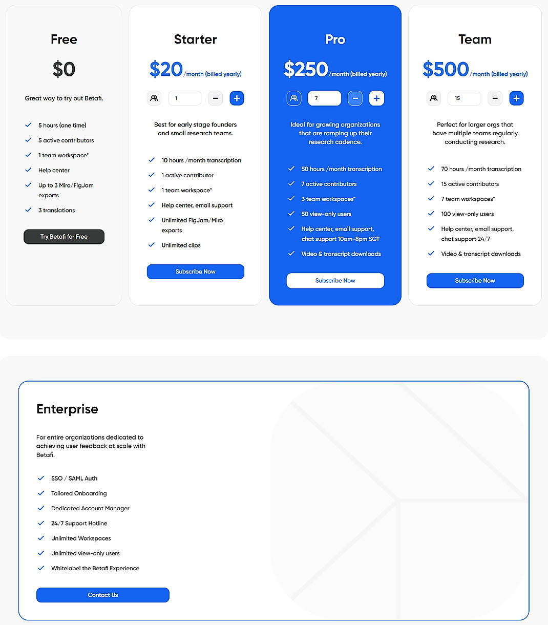 Pricing screenshot