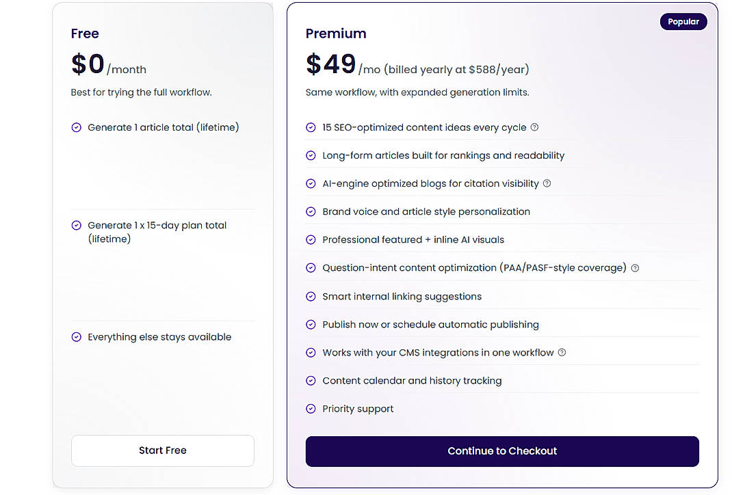 Pricing screenshot