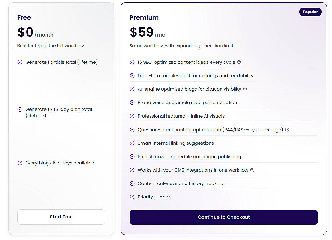 Pricing screenshot
