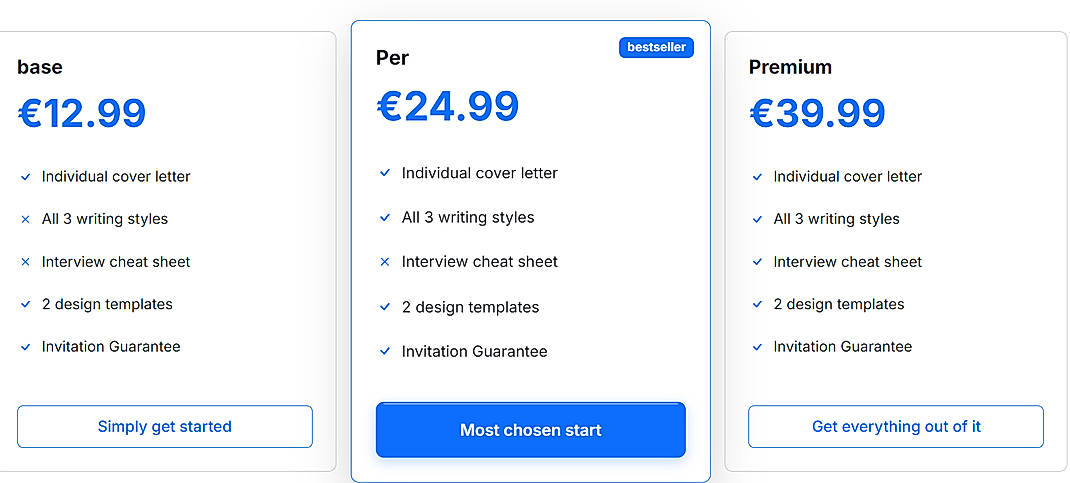 Pricing screenshot