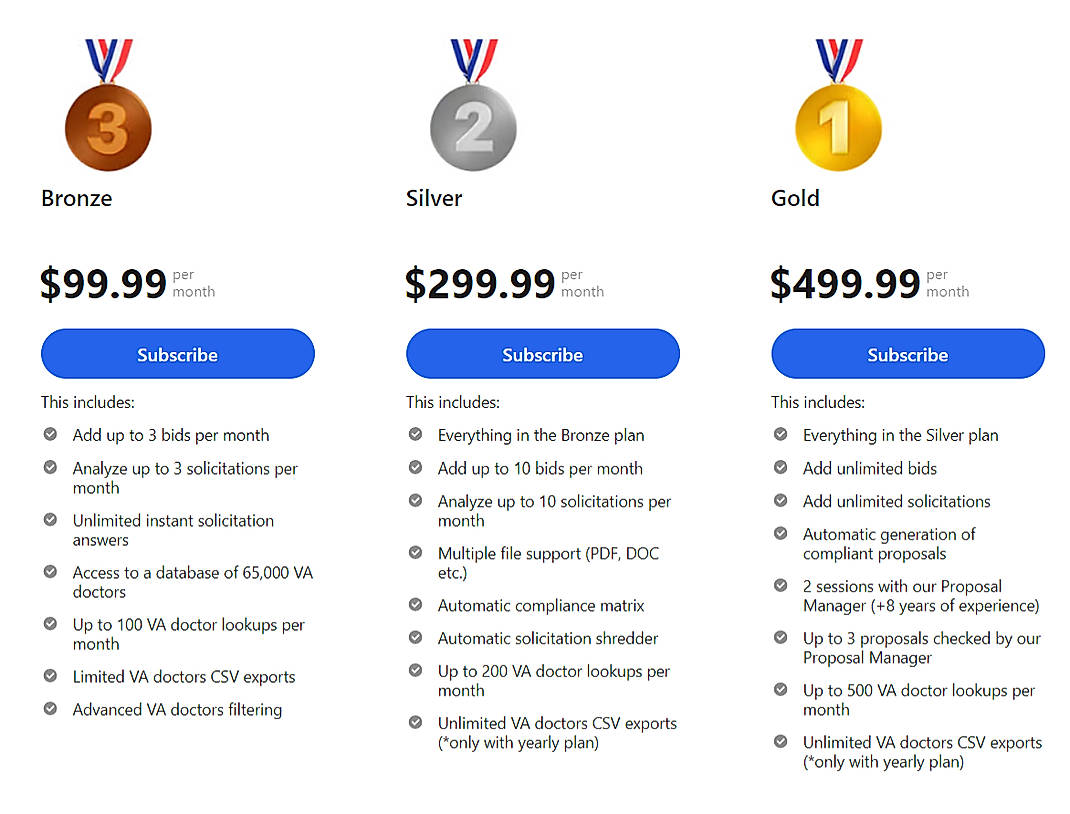 Pricing screenshot