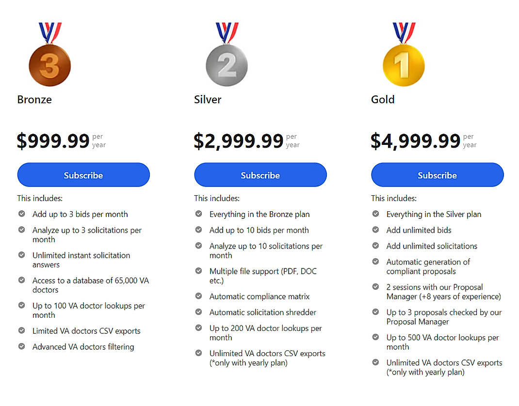 Pricing screenshot