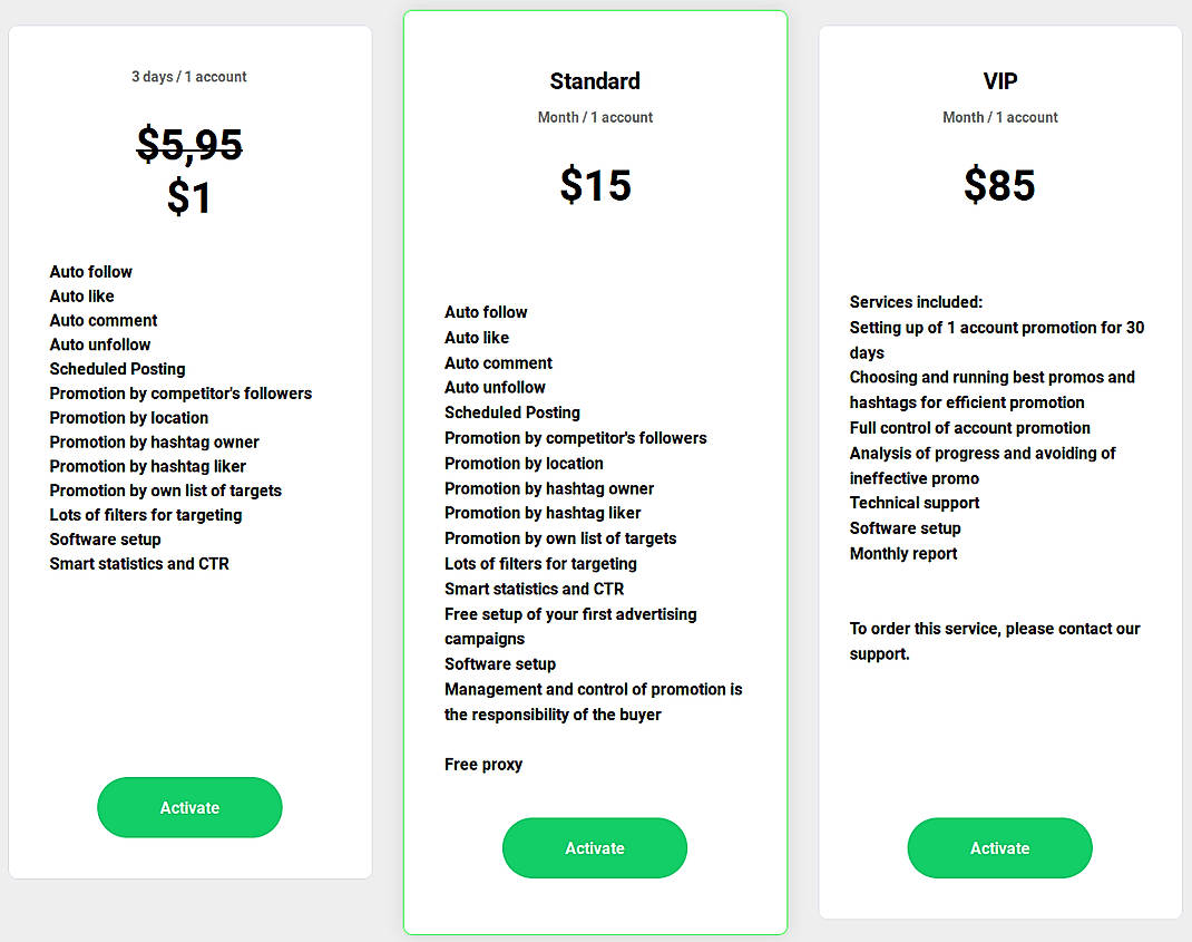 Pricing screenshot