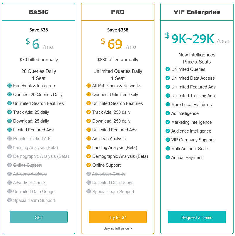 Pricing screenshot