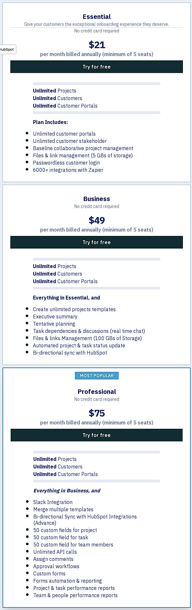 Pricing screenshot