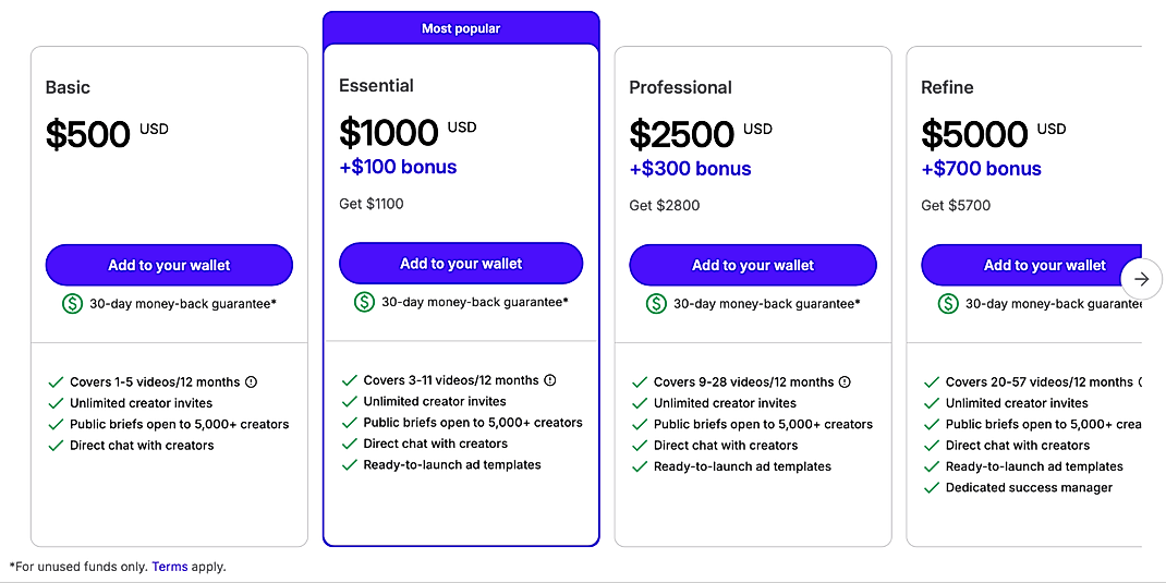 Pricing screenshot