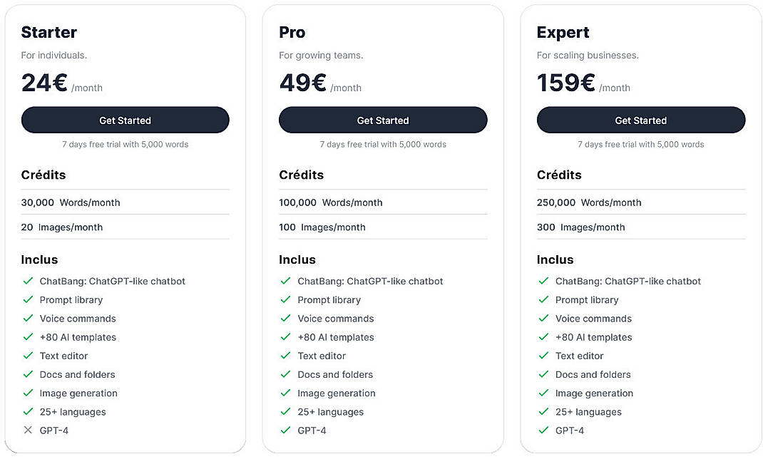 Pricing screenshot