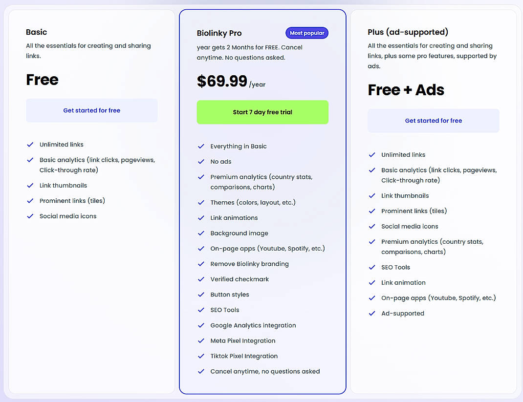 Pricing screenshot