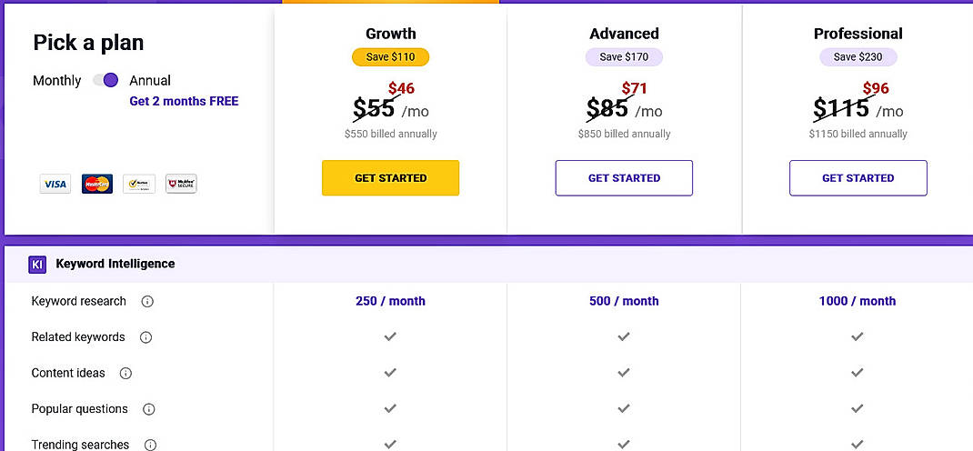 Pricing screenshot