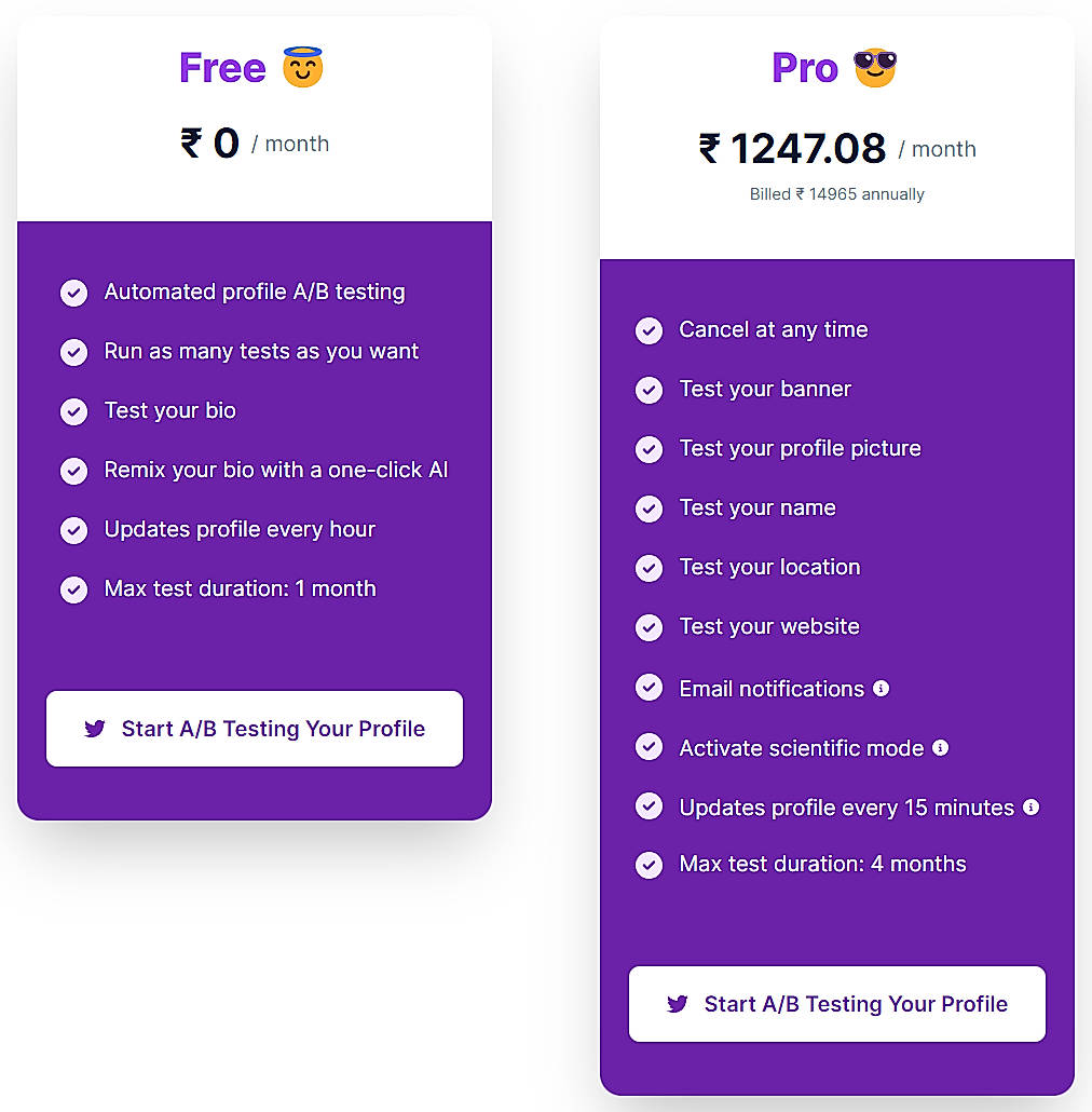 Pricing screenshot