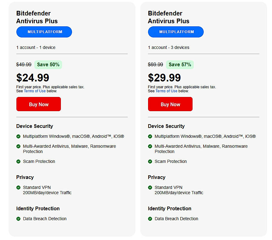 Pricing screenshot