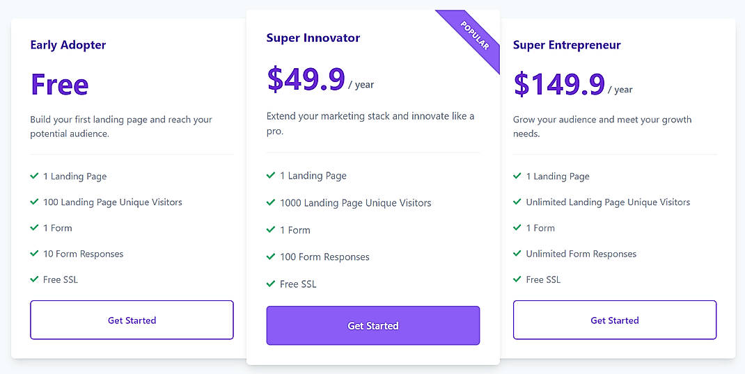 Pricing screenshot
