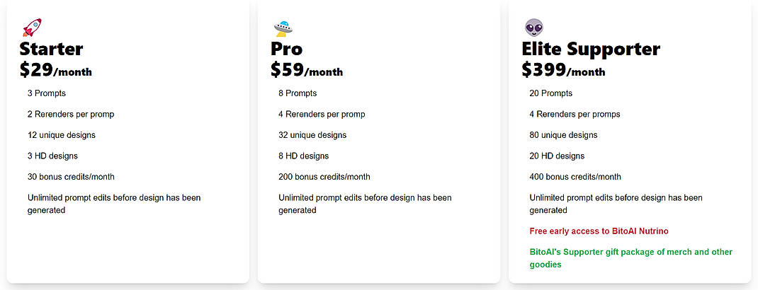 Pricing screenshot