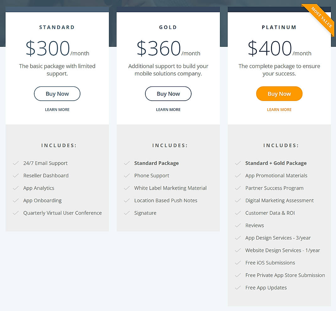 Pricing screenshot