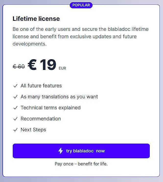 Pricing screenshot