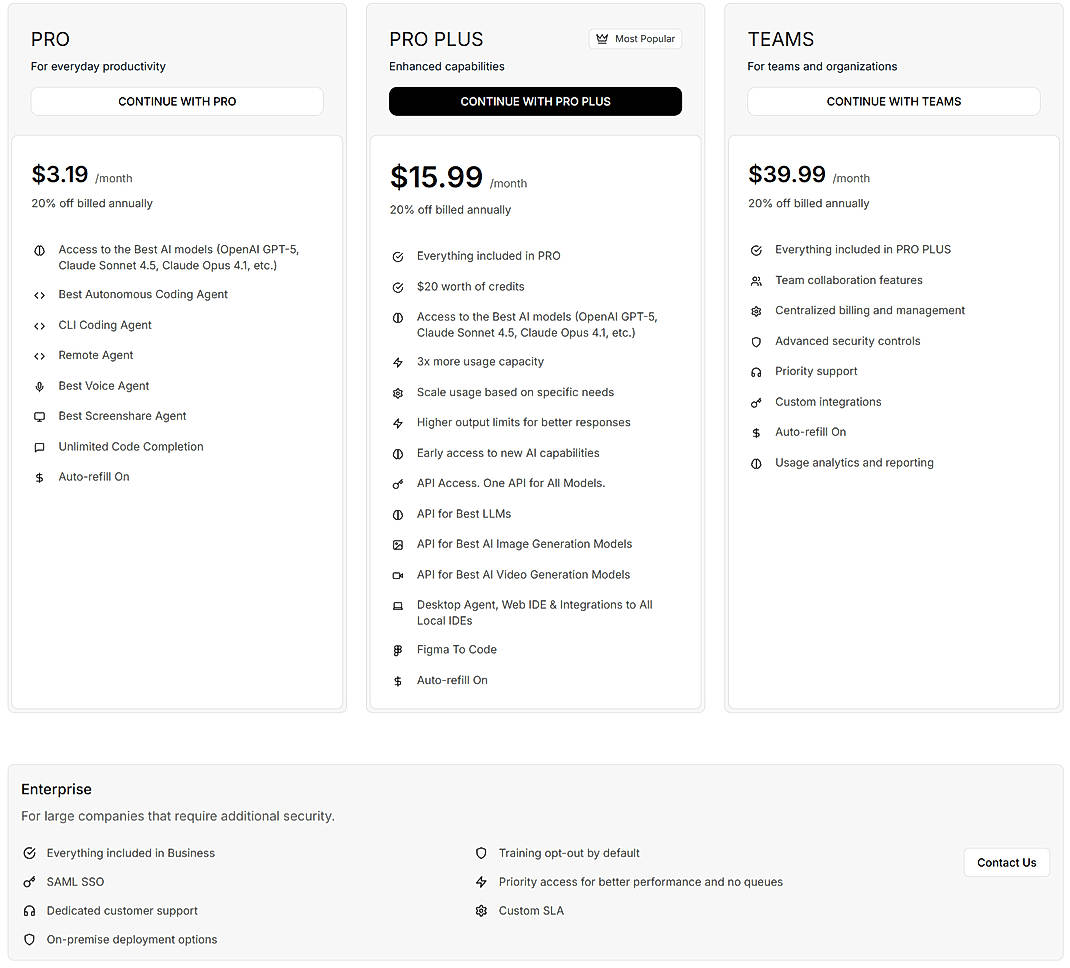 Pricing screenshot