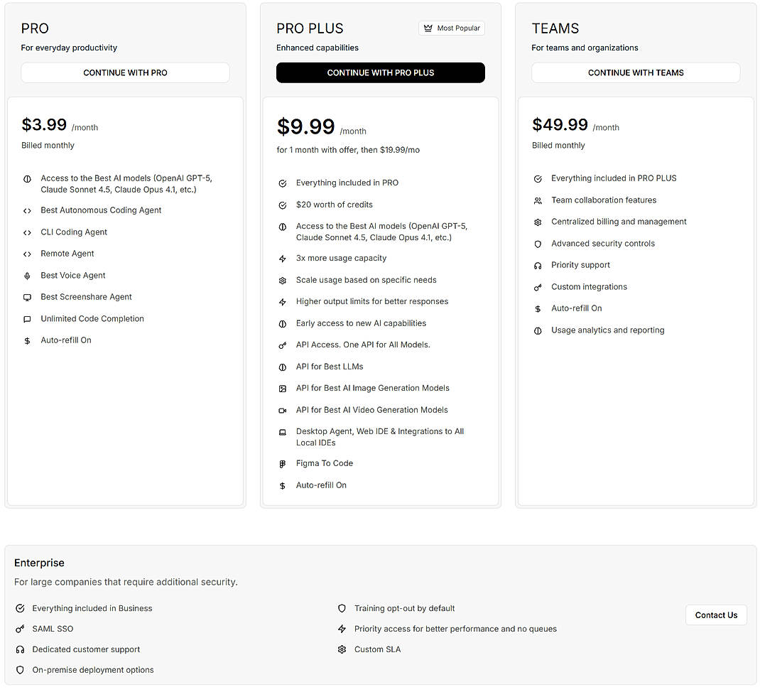 Pricing screenshot