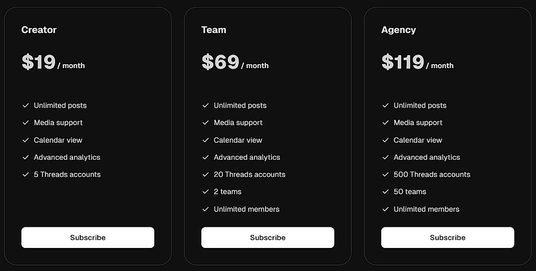 Pricing screenshot
