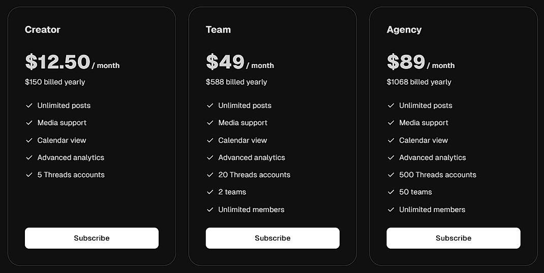 Pricing screenshot