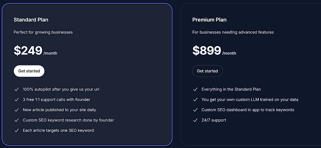 Pricing screenshot