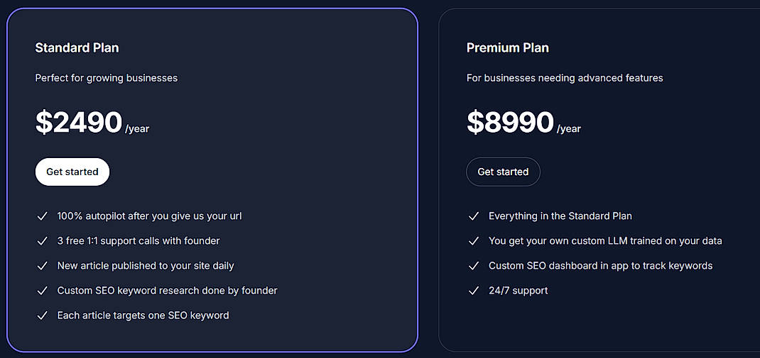 Pricing screenshot