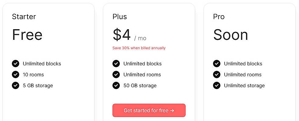 Pricing screenshot