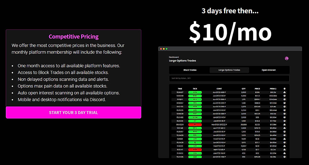 Pricing screenshot