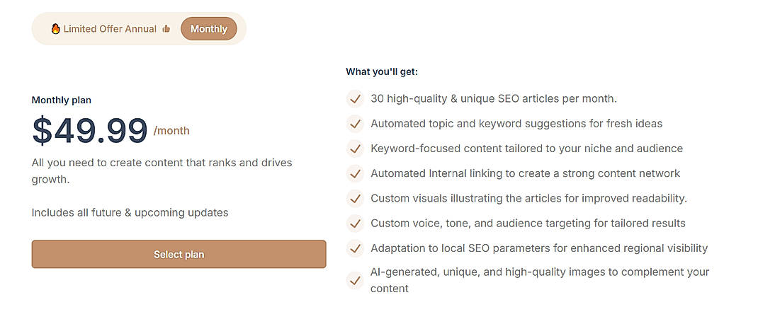 Pricing screenshot