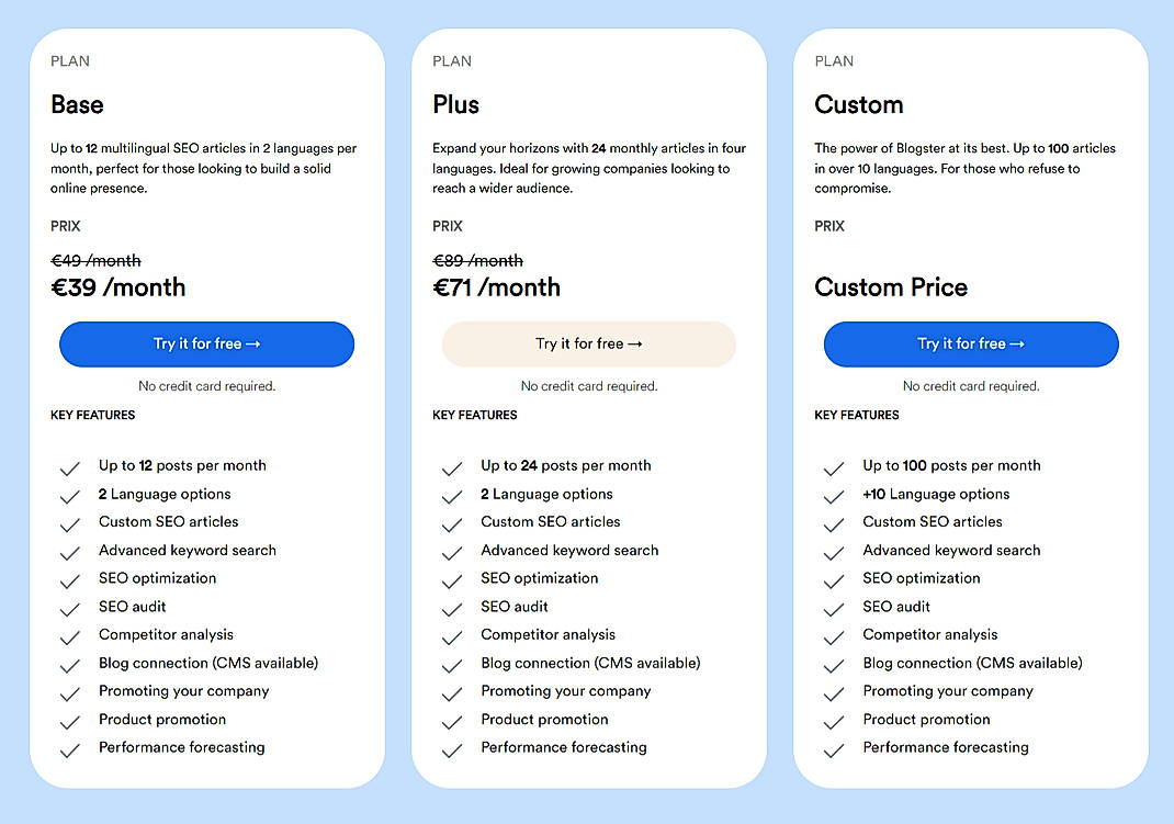 Pricing screenshot