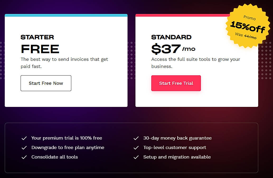 Pricing screenshot