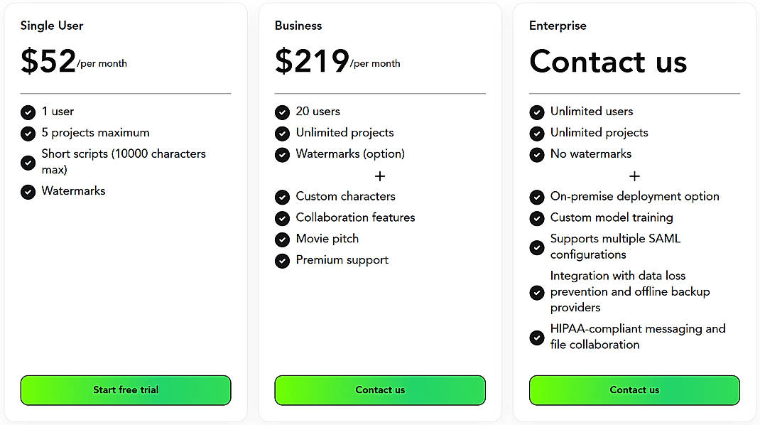 Pricing screenshot