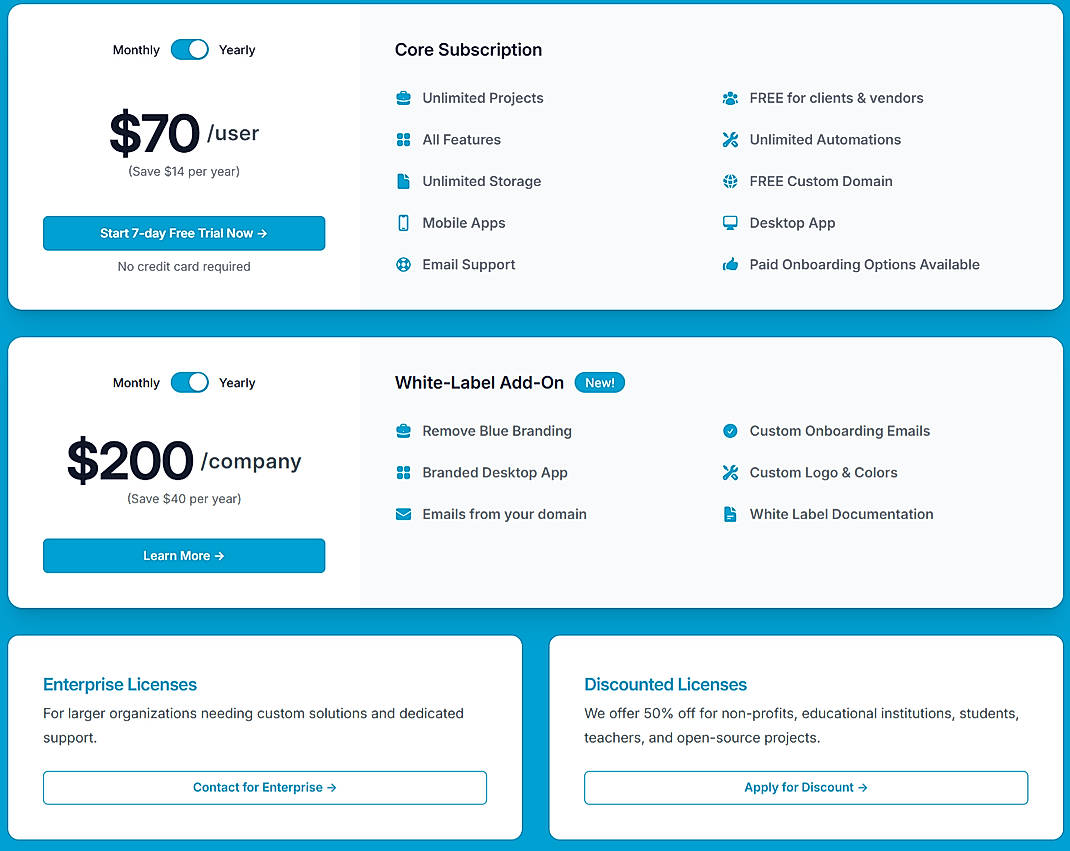 Pricing screenshot