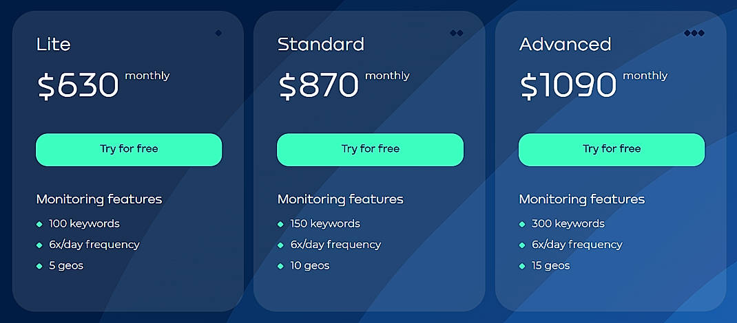 Pricing screenshot