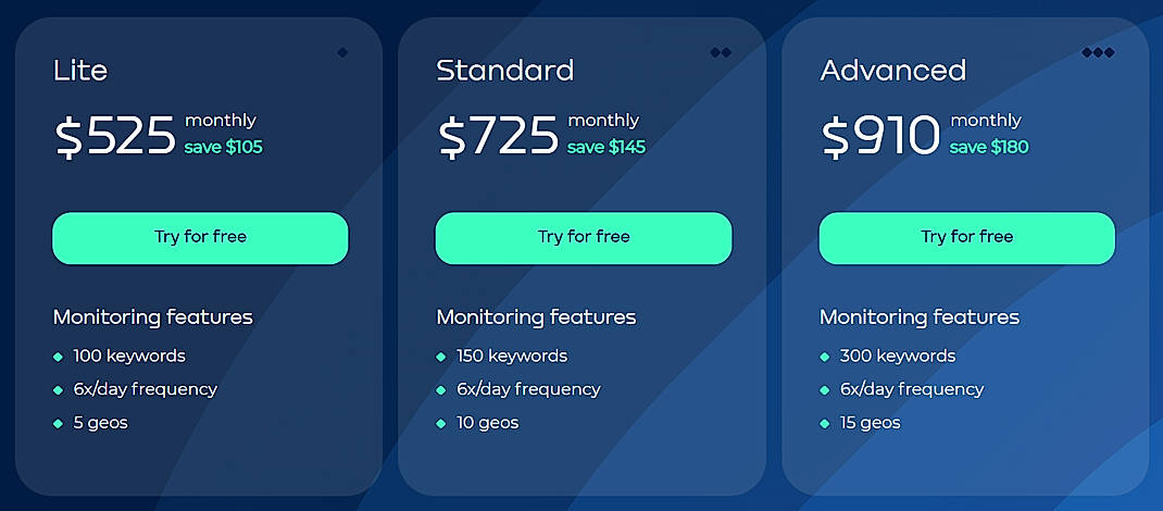 Pricing screenshot