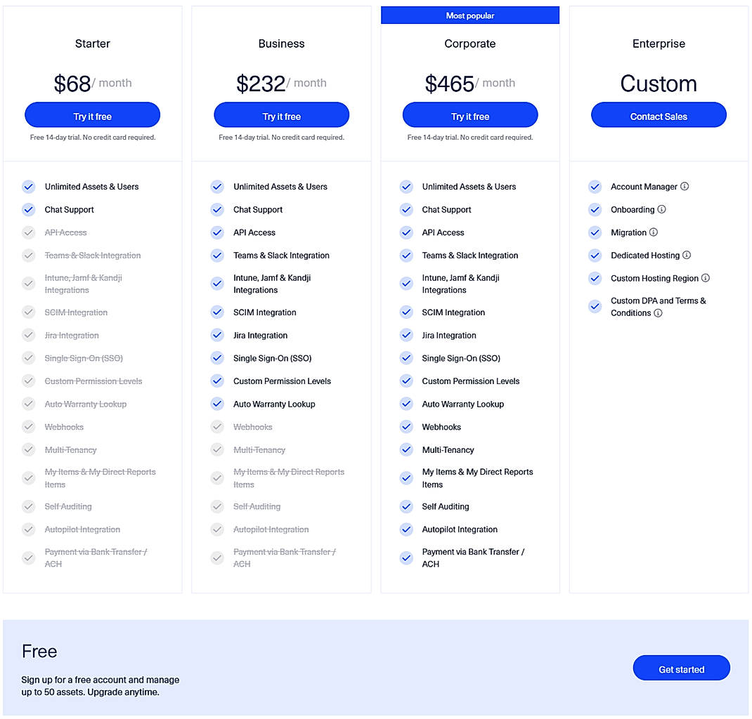 Pricing screenshot