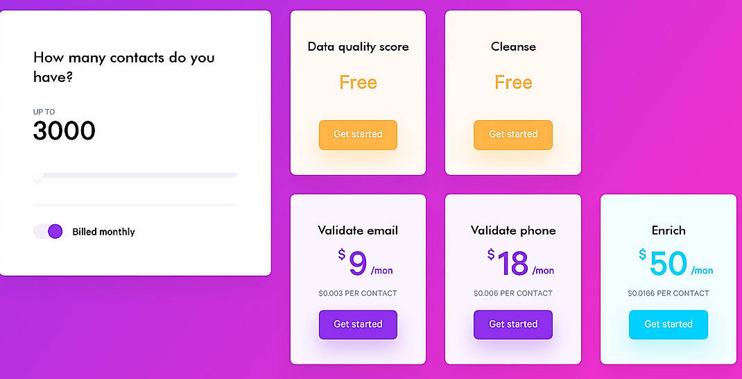 Pricing screenshot