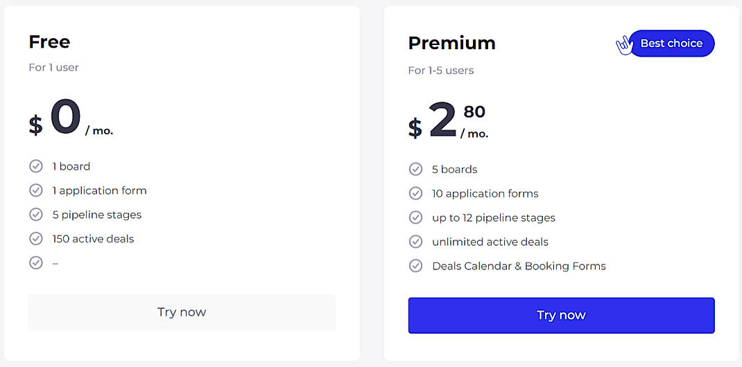 Pricing screenshot
