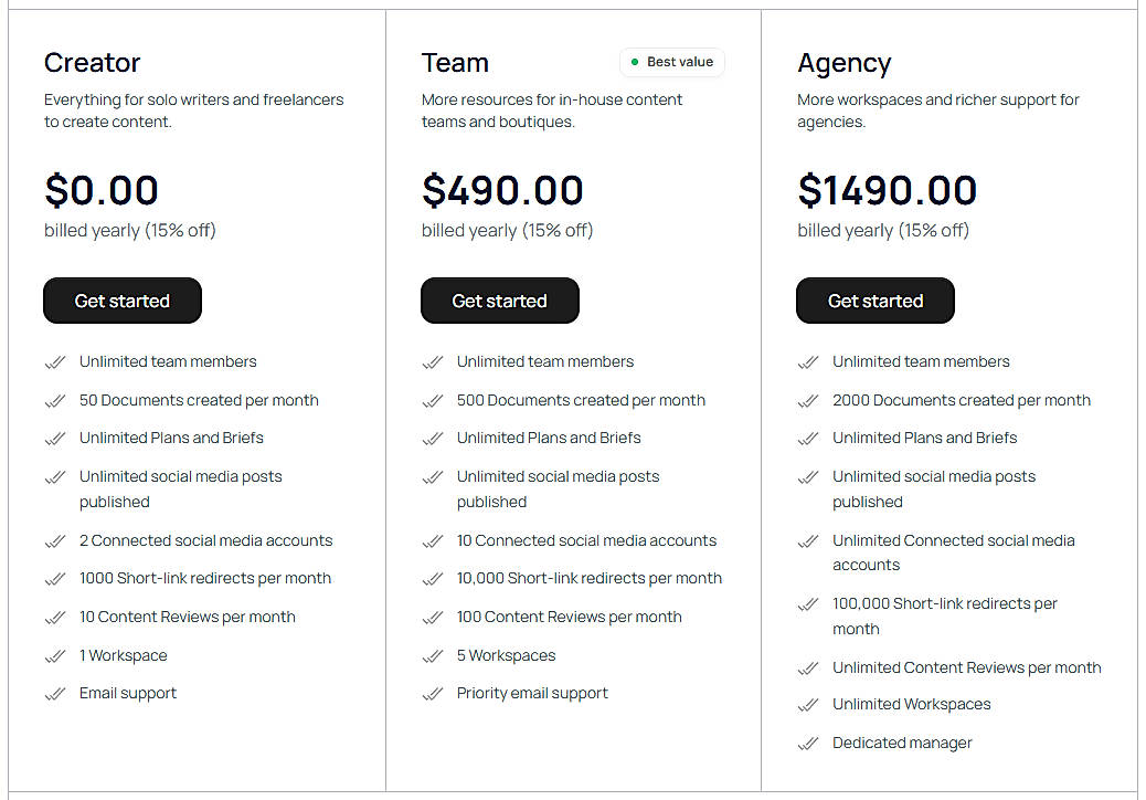 Pricing screenshot