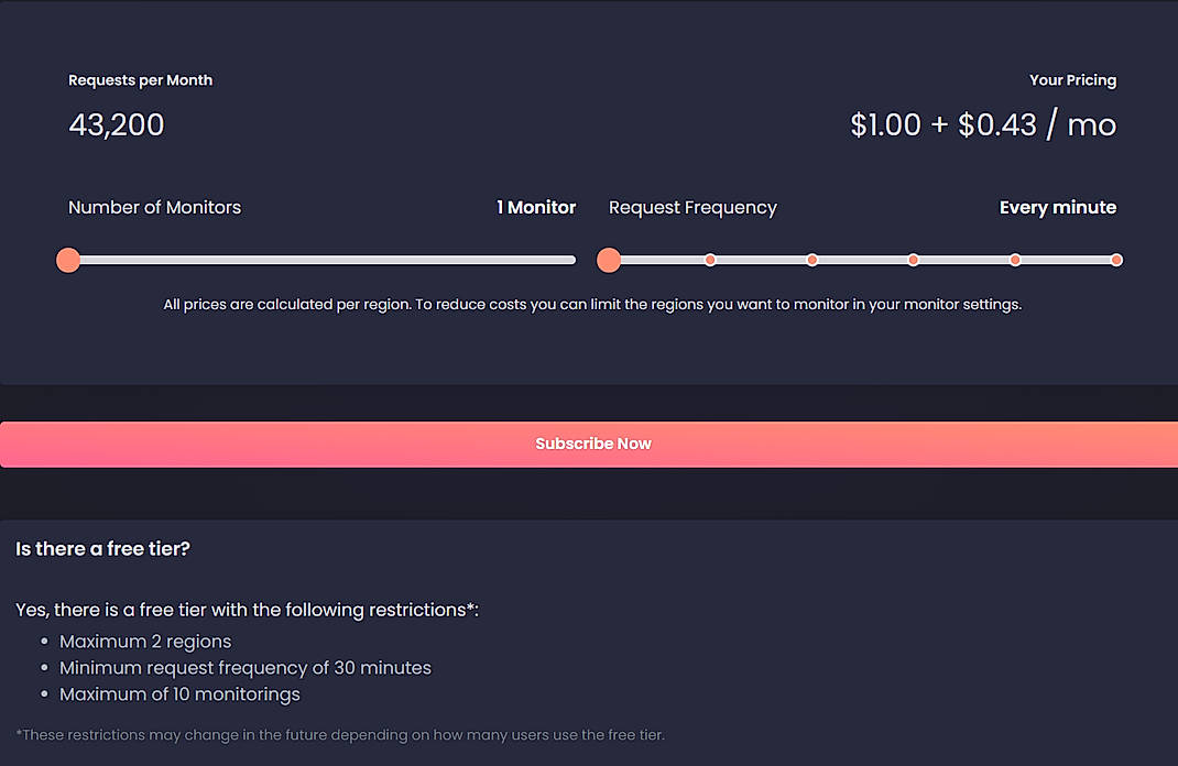 Pricing screenshot