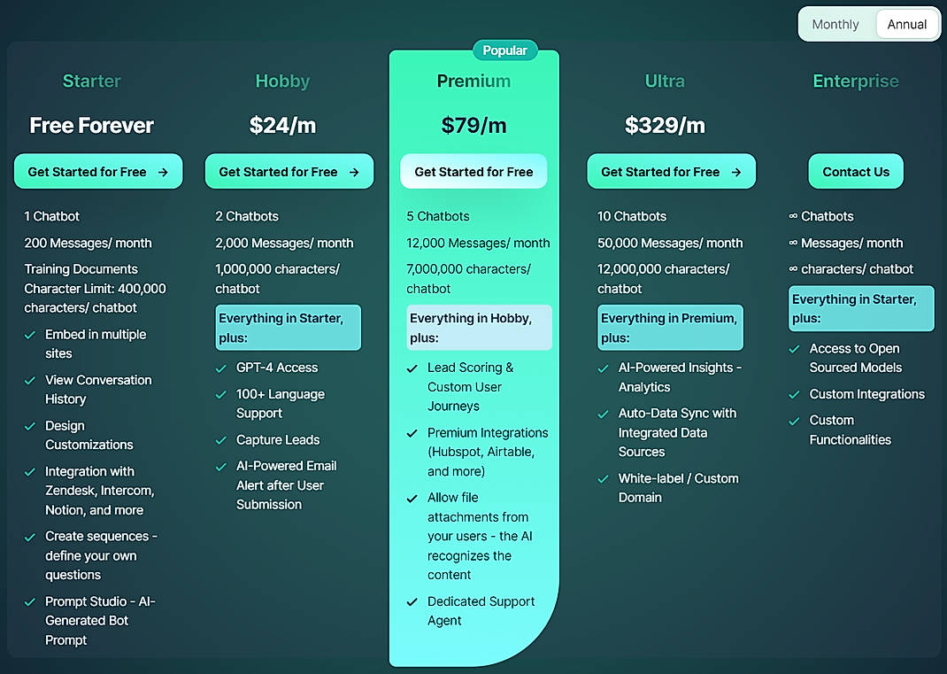 Pricing screenshot
