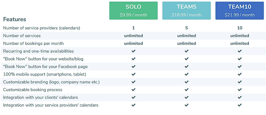 Pricing screenshot