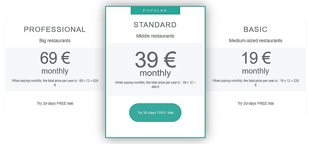 Pricing screenshot