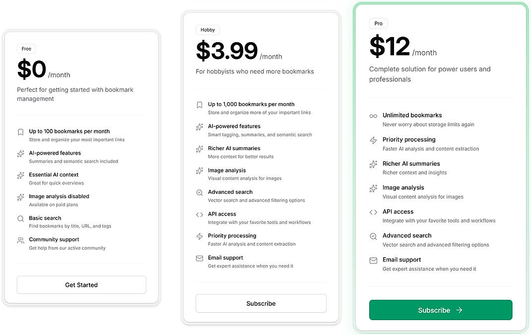 Pricing screenshot
